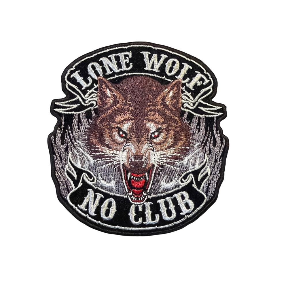 Lone wolf No Club Biker Iron on Embroidered Motorcycle jacket Patch unused